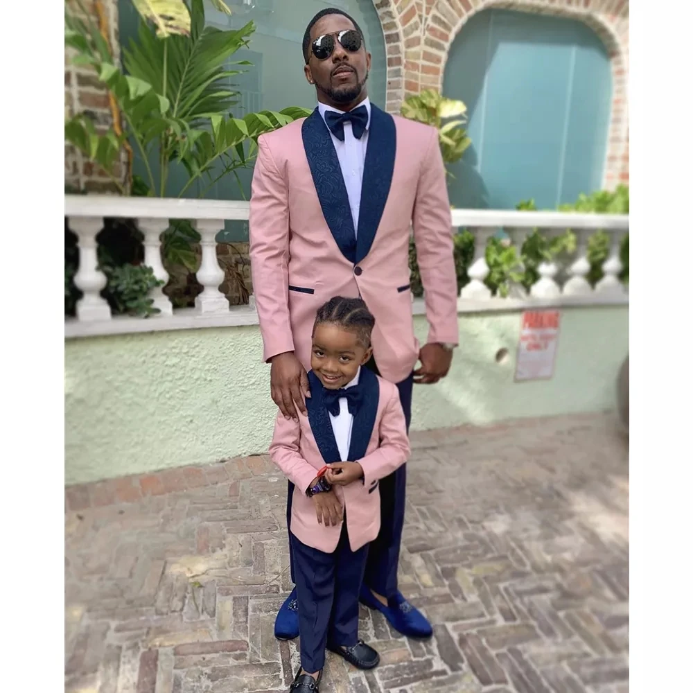 Father And Boy Pink Men Suits 2 Pieces Shawl Lapel Wedding Groom Man Terno Masculino Blazer Pants Outfit Suits Costume Homme