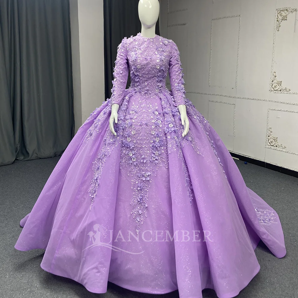 Princess Ball Gown Beading Quinceanera Dresses 15 Ans Corset Lace Appliques Floor Length Long Sleeves Vestidos De Customized