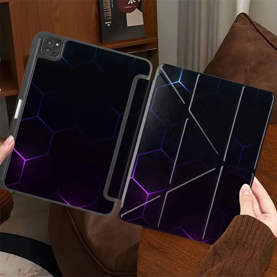 

Shiny Hexagon Holder Cover Tablet Case For iPad Air 4 5 M3 M2 M4 11inch Pro 2025 Pro 11th 10th 9th 8th 7th 12.9inch Mini 6 7