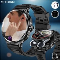 EFFEOKKI Round Smartwatch with Built in Earbuds Fitness Tracker NFC Wireless Call Compatible with Android iPhone