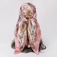 1PCS 90*90cm Square Silk Scarves Women Hijab Shawls Fashion Print Kerchief Femme Head Scarf Foulard Bandana Beach Pareo - Image 3