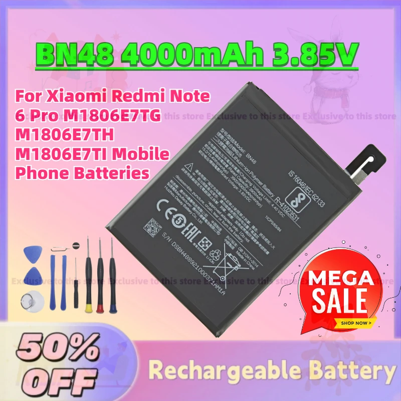 

In Stock BN48 4000mAh 3.85V Replacement Battery for Xiaomi Redmi Note 6 Pro M1806E7TG M1806E7TH M1806E7TI Mobile Phone Batteries