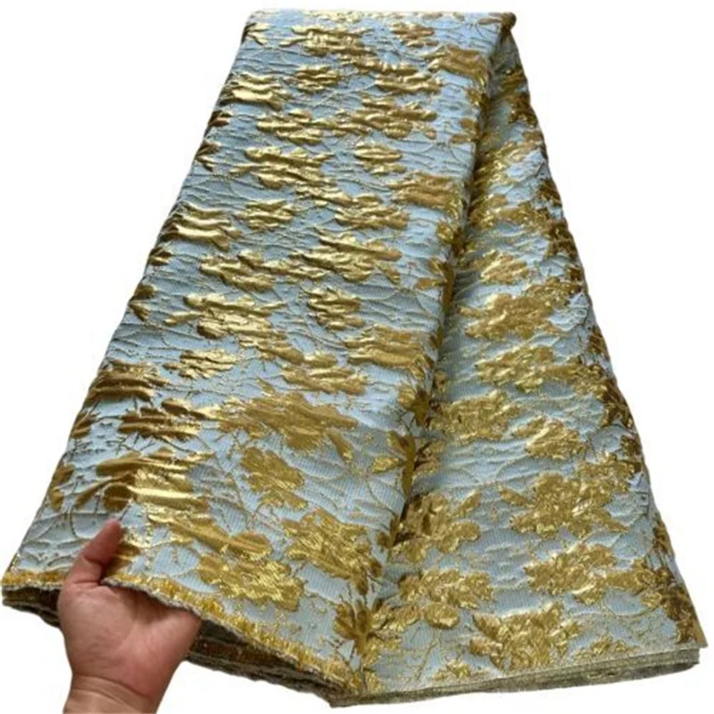 Ultimo tessuto di pizzo africano di alta qualità broccato pizzo dorato Jacquard lacci tessuto di pizzo di Tulle francese per abito da festa nigeriano