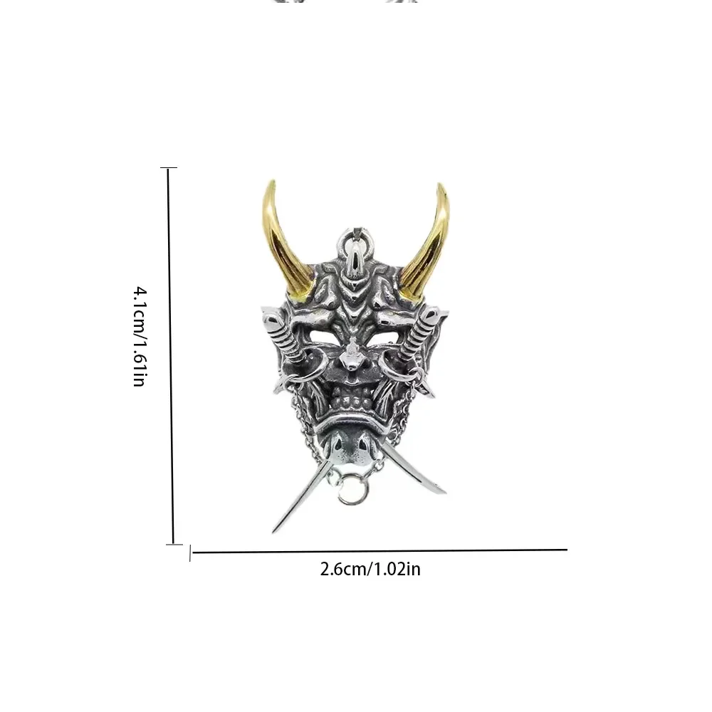 Japanese Ghost Samurai Mask Necklace Pendant Men's Creative Trend of Domineering Hip-hop Retro Double Sword Punk Fashion Pendant view 5