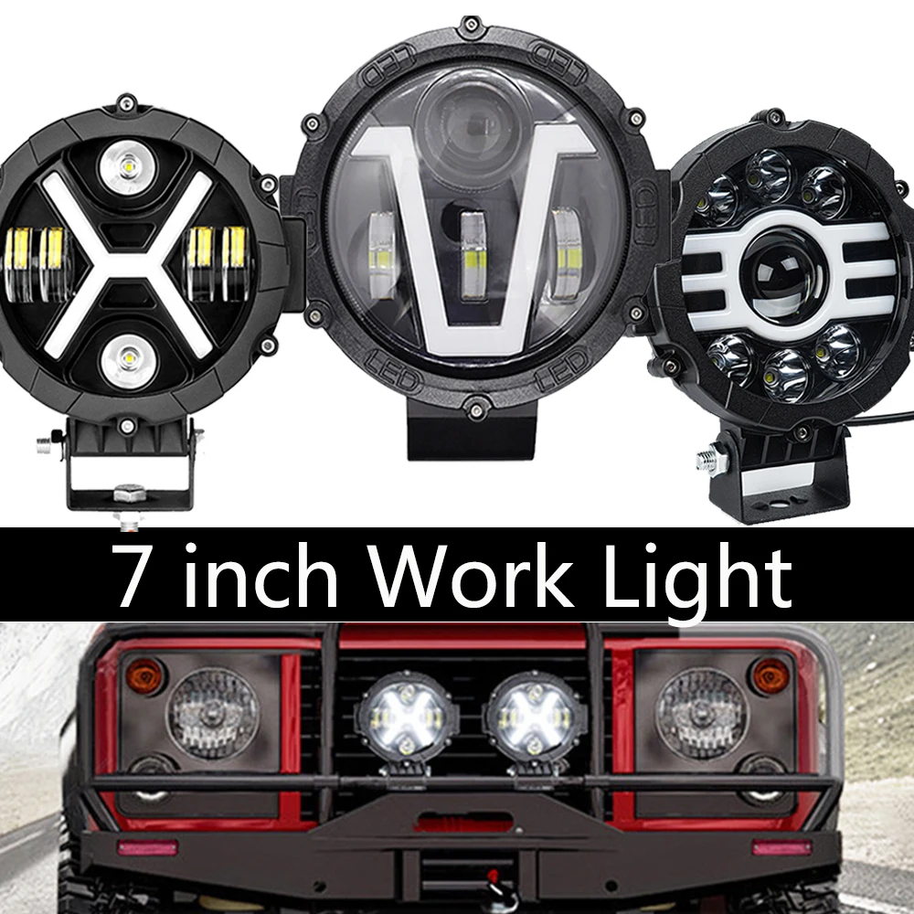 

7inch Auto LED Work Light Headlight Fog Lamp LED Spotlights for Wrangler Off road Trucks Jeep ATV SUV Side Shooter Running light