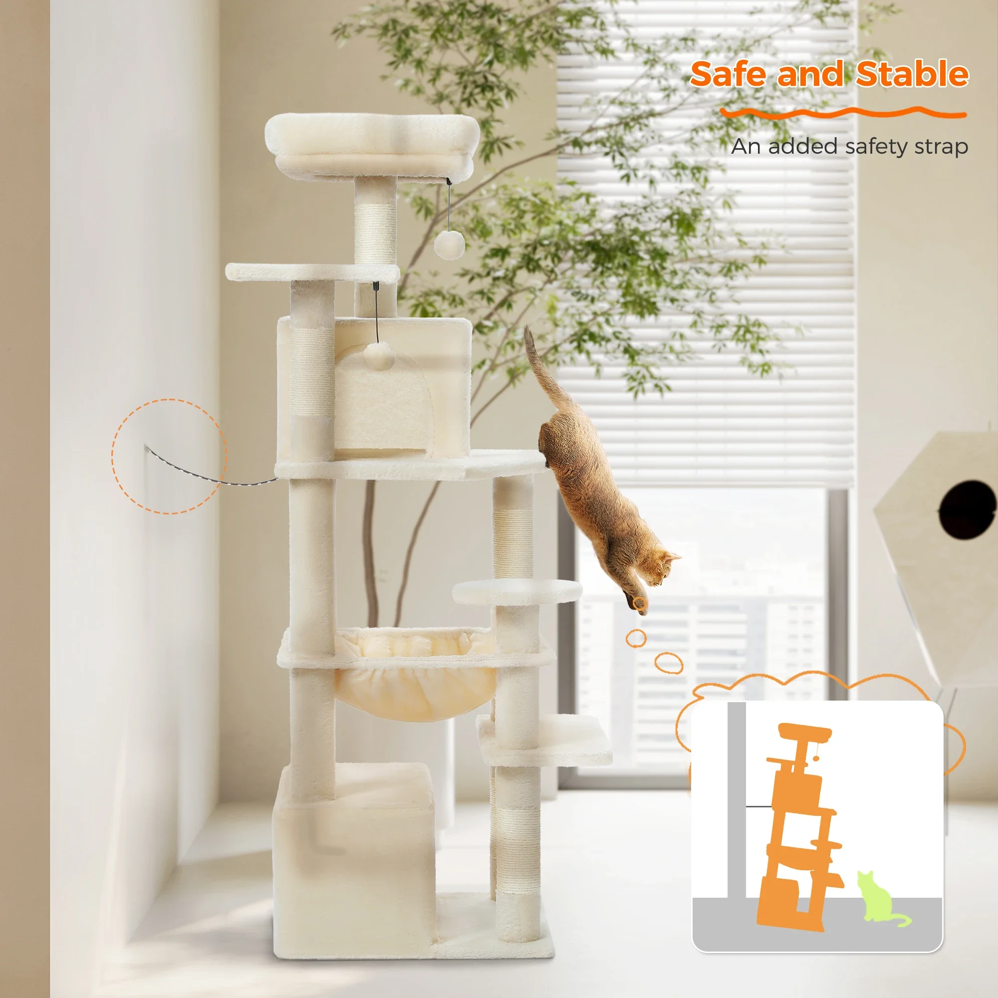 Large Cat Tree and Tower for Indoor Cats With Sisal-Covered Scratching Posts Spacious Hammock Padded Perches and Condos