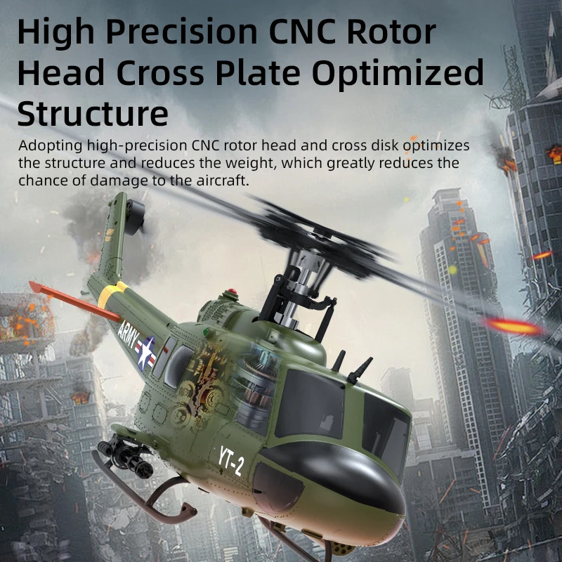 New Huey Uh1d Realistic Remote Control Helicopter Six-Channel Stunt Helicopter Optical Flow Positioning 5-Level Wind Resistance