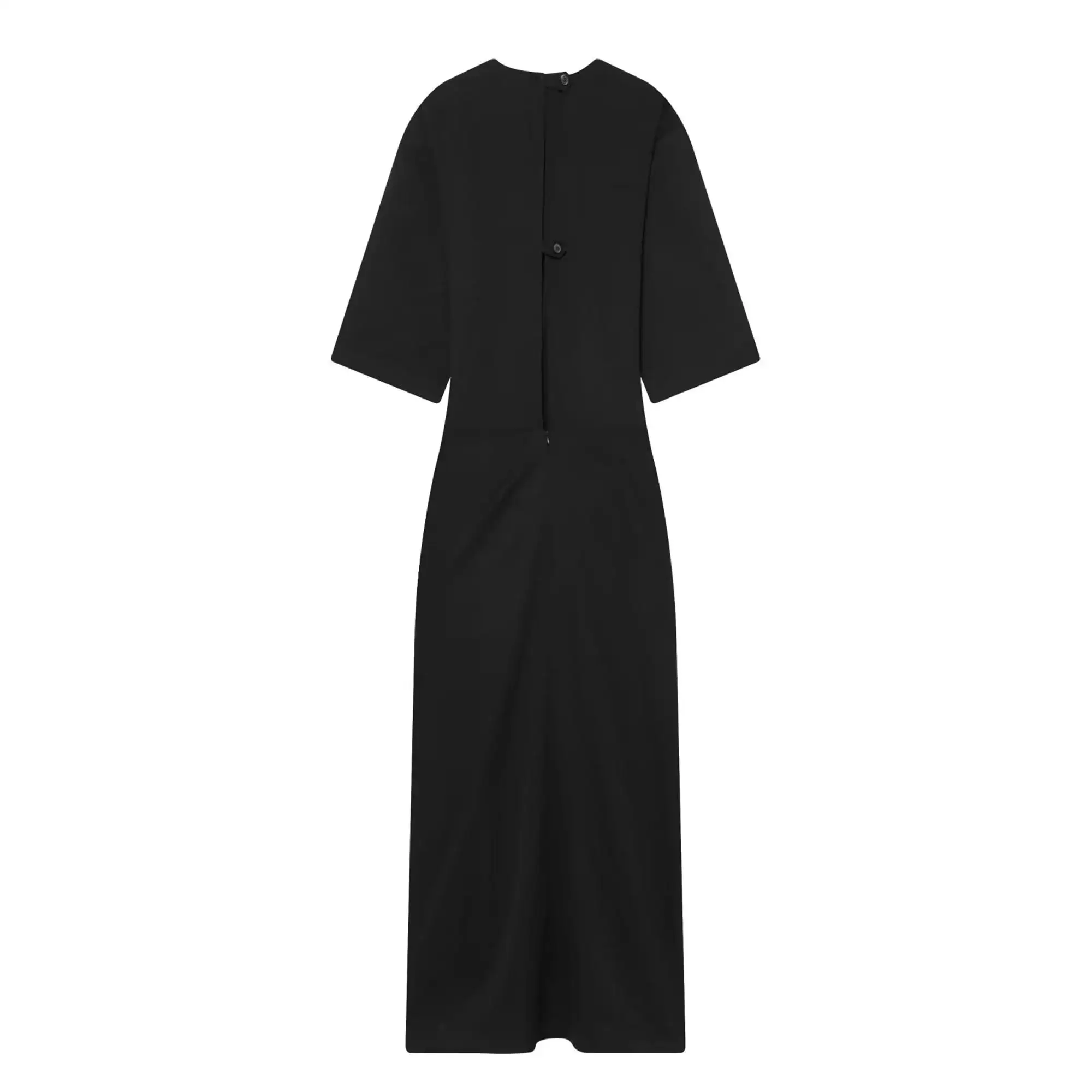 TFMLN Damen Einfarbiges Langes Kleid Rundhals Lange Ärmel Rüschenkanten-Dekoration Sommerkleidung Modische Elegante Schlanke Kleider – Detail 5