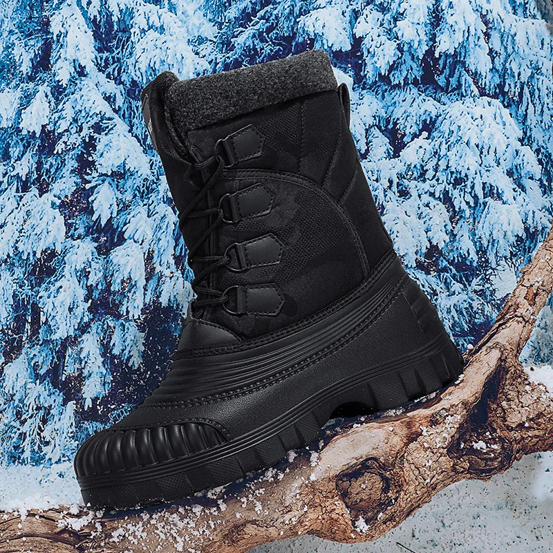 New snow boots for men in winter, with added fleece and thick thickness for outdoor anti slip and warm high top men's boots. Mid