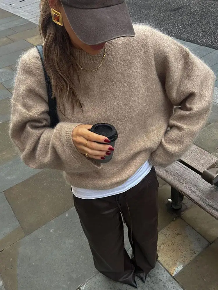 

Korean Street Wear Women Long Sleeved Knitted Sweater Autumn Casual Loose Lazy Style Round Neck Women's Pullover Sweater