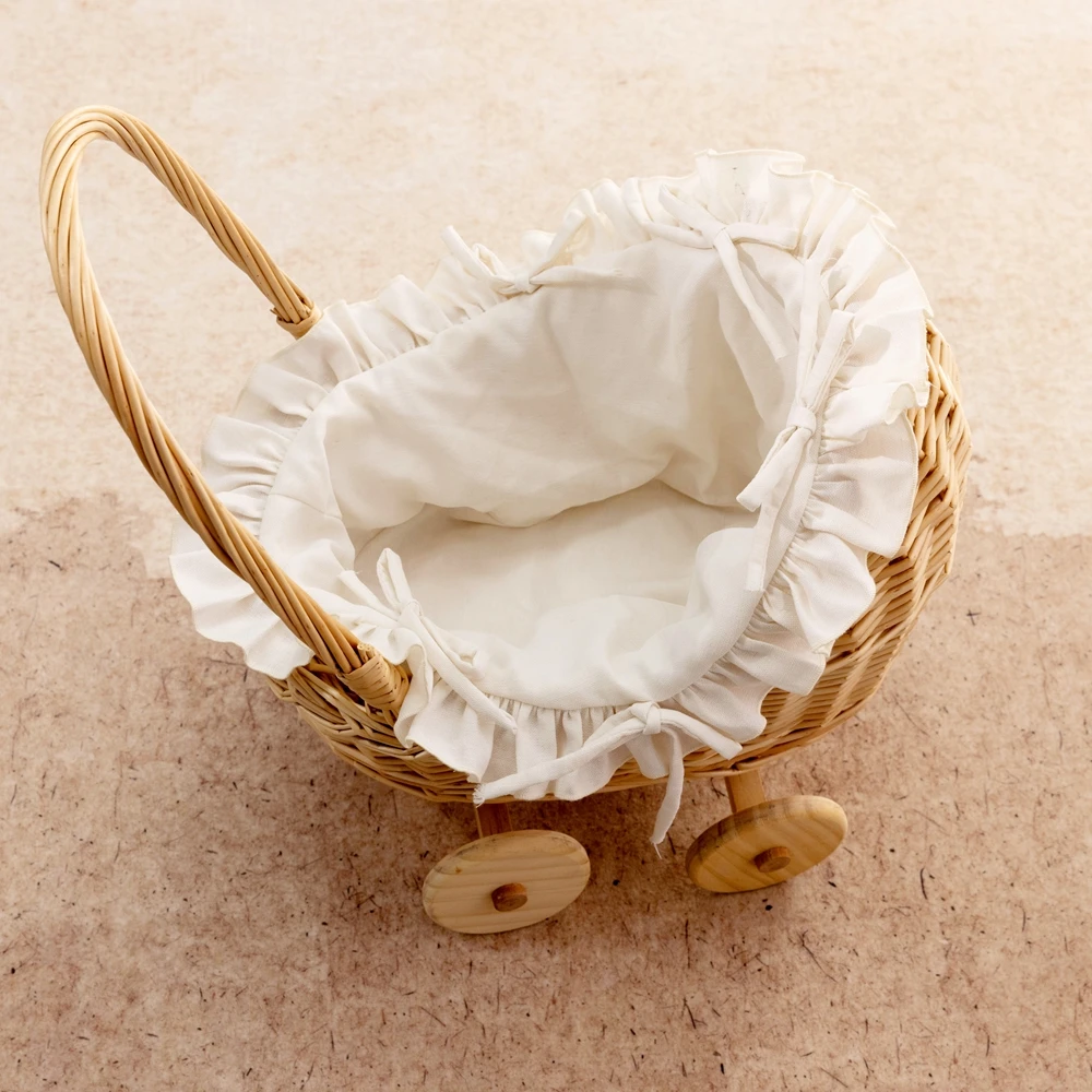 Vintage Wicker Stroller Newborn Photography Props Baby Buggy for Toy Storage Kids Birthday Gift Nursery Decor Baby Accessories