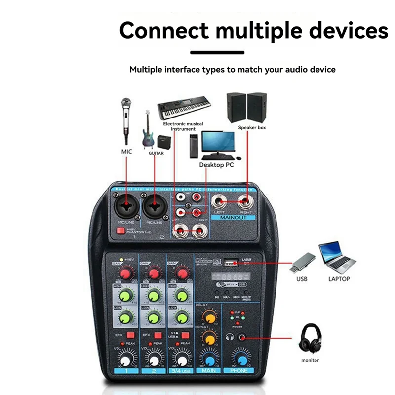 

News Professional 4-Channel USB Audio Mixer Console With Bluetooth, Recording Capabilities For Djs And PC Mixing