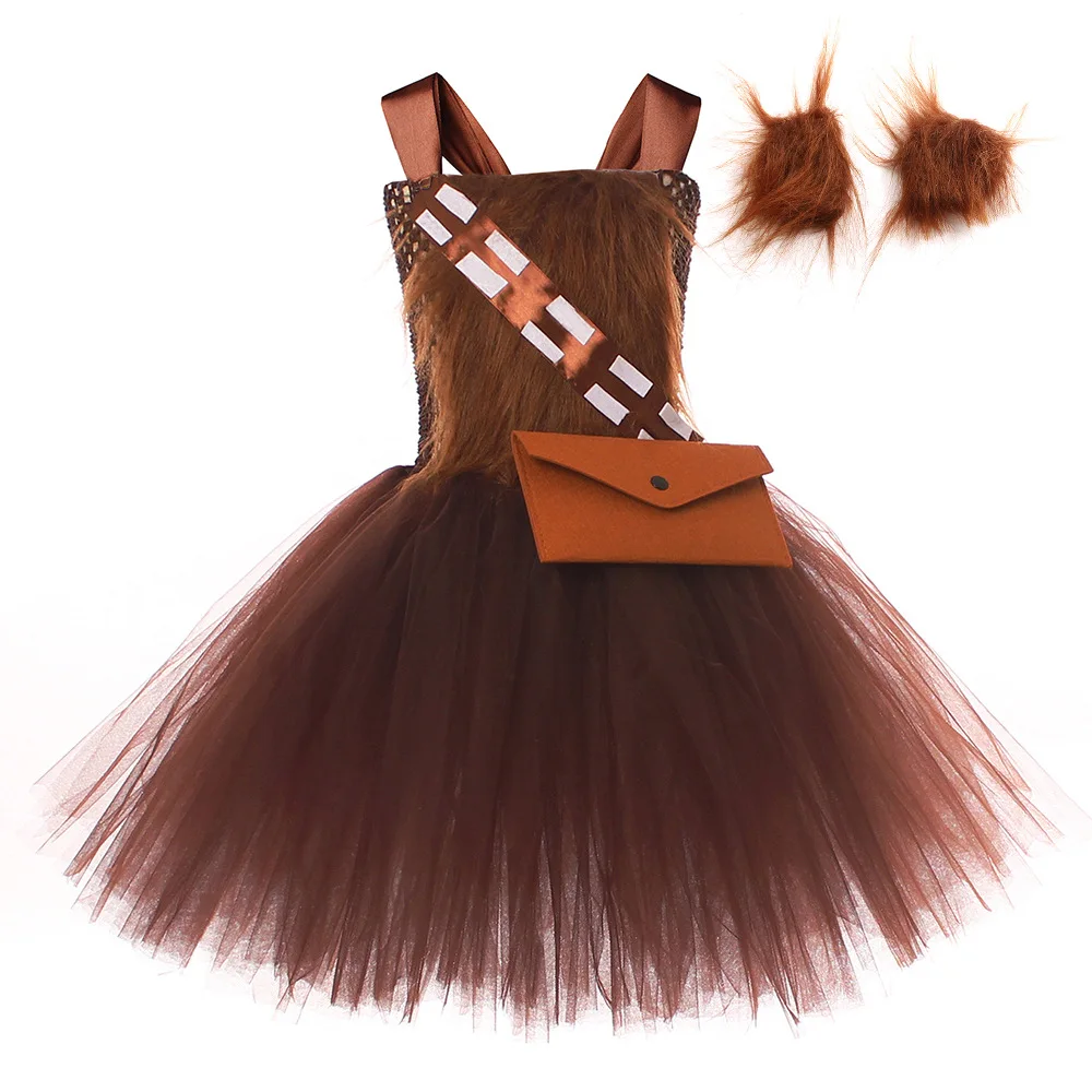 2024 New Chewbacca Children's Cosplay Costume Cos Wooki Girls' Festival Performance Dress Halloween Party Dress Set