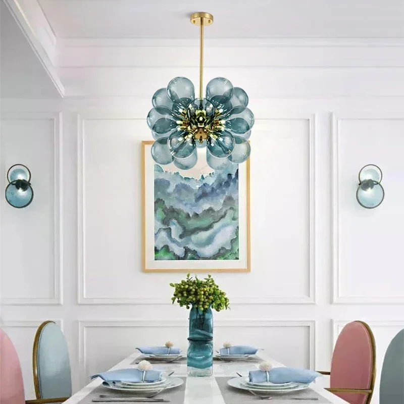 Modern Lighting Fashion Glass Bubble Hanging Lamps for Ceiling Nordic Room Decor Chandelier Living Room Color Pendant Light