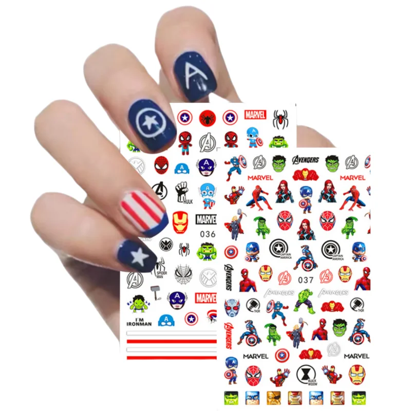 Cartoon Animated Nail Stickers Small Spiderman Iron Man Hulk Captain America Series For Phone Case Stickers Nail Art Decorations