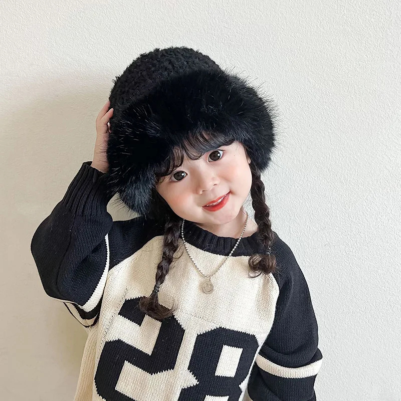 Simple and Versatile Embroidery Children's Knitted Beanie Hat Rolled Edge Warm Tide Children's Must-have Melon Skin Hat