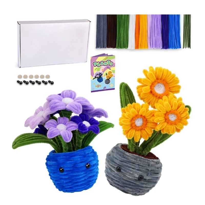 Pipe Cleaners Kits DIY Potted Flower Set Chenilles Stems Floral Stems Wires for DIY Art Creative Crafts Project Decors