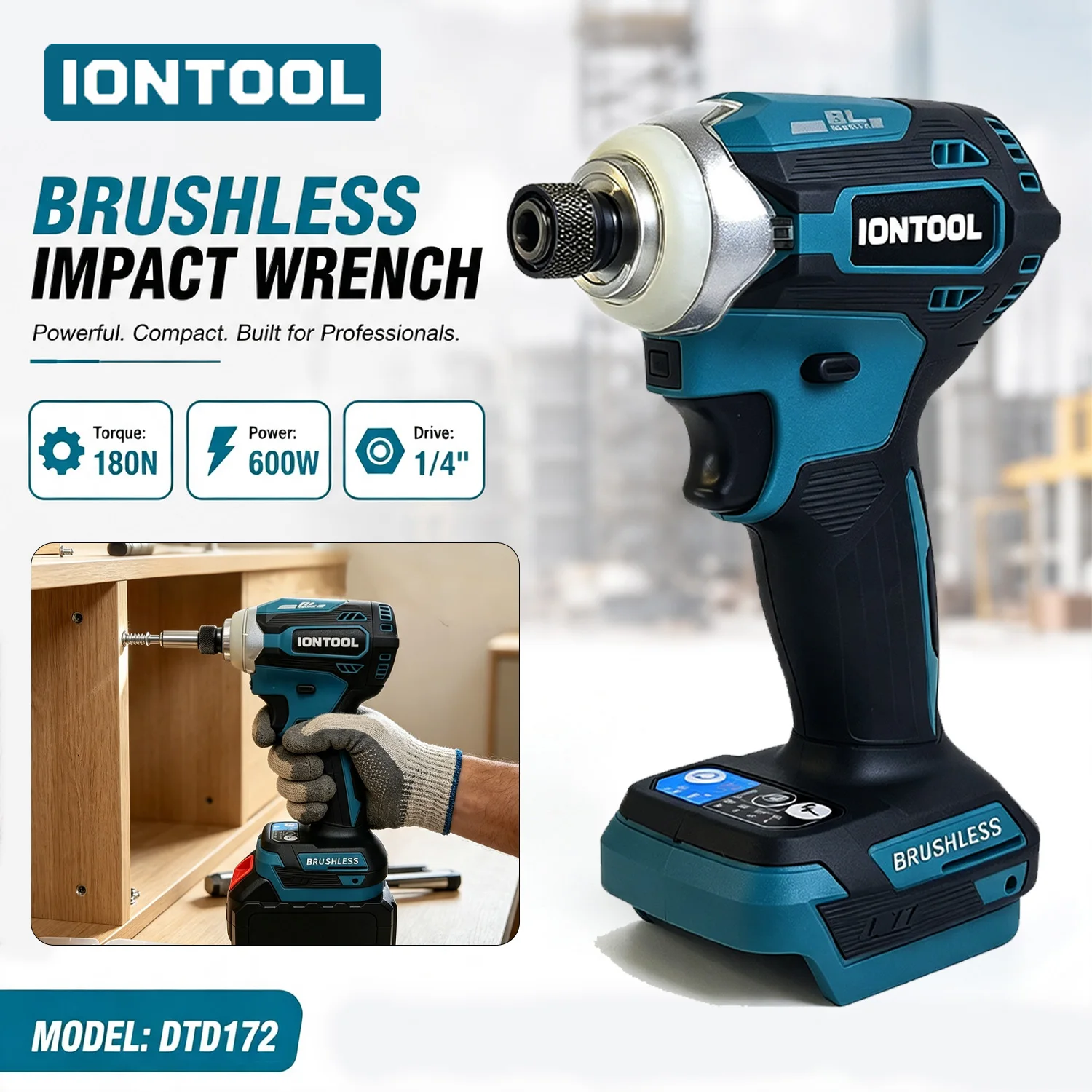 IONTOOL 180N Cordless Impact Driver 1/4" Drive Tool Only Wood DIY Screw Driving Power Tool Fits Makita 18V Battery