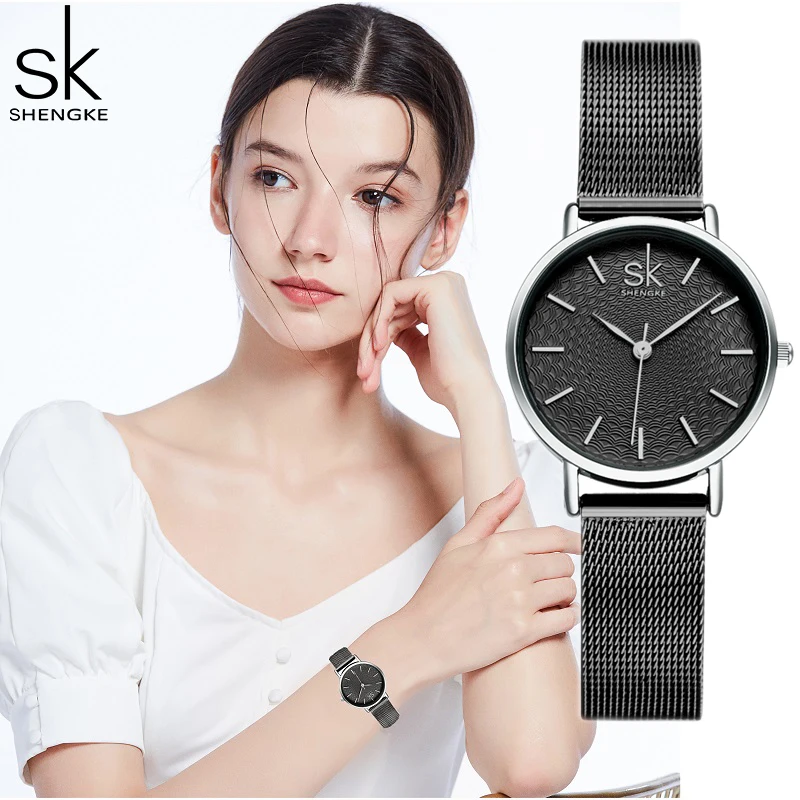 Shengke-Relojes de pulsera dorados a la moda para mujer, reloj Sttrap de Milán, joyería femenina de lujo, nuevo