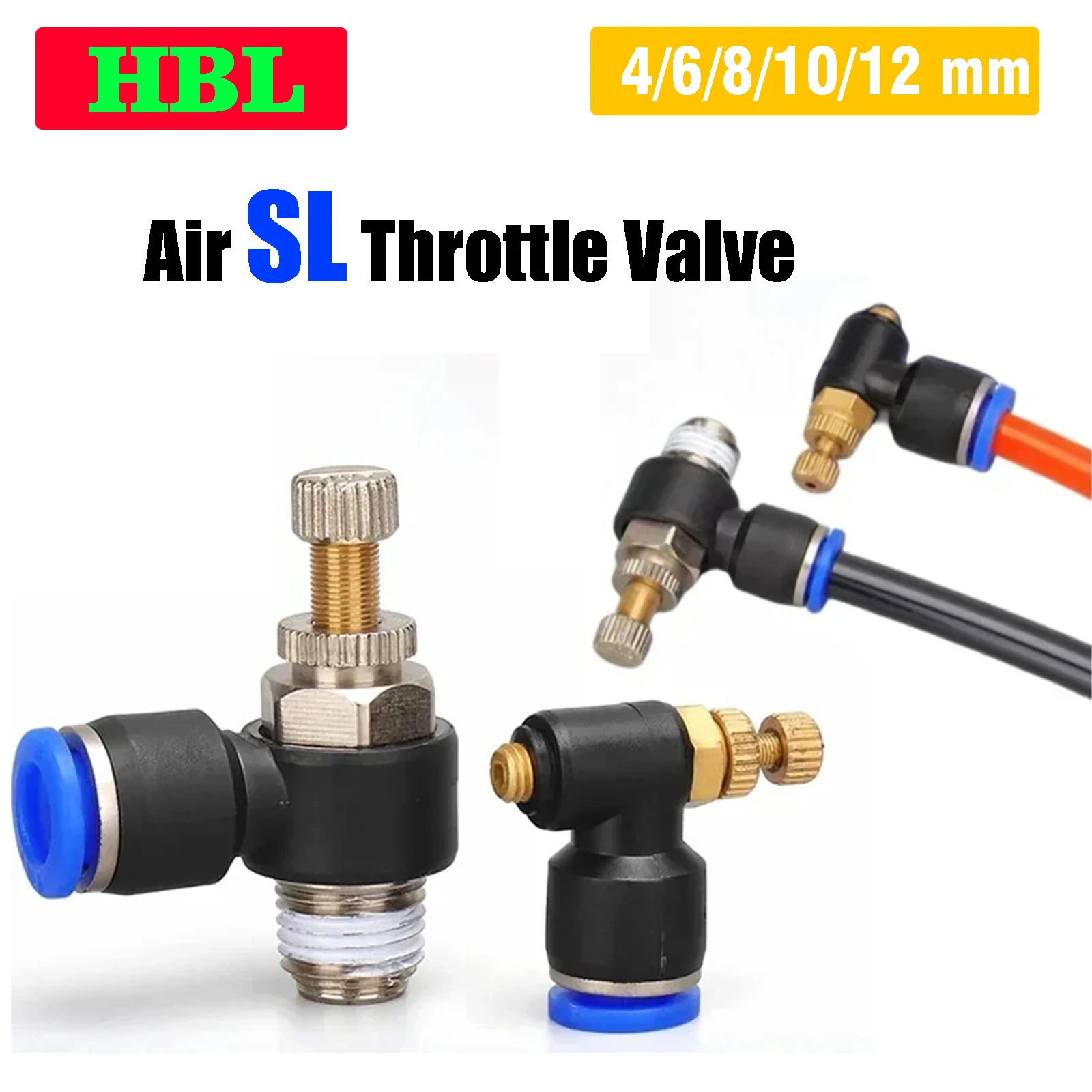 

SL Throttle Valve Pneumatic Air Connector Fitting 4mm 6mm 8mm 10mm 12mm Speed Control Regulator Valves Push In To Air Hose Tube