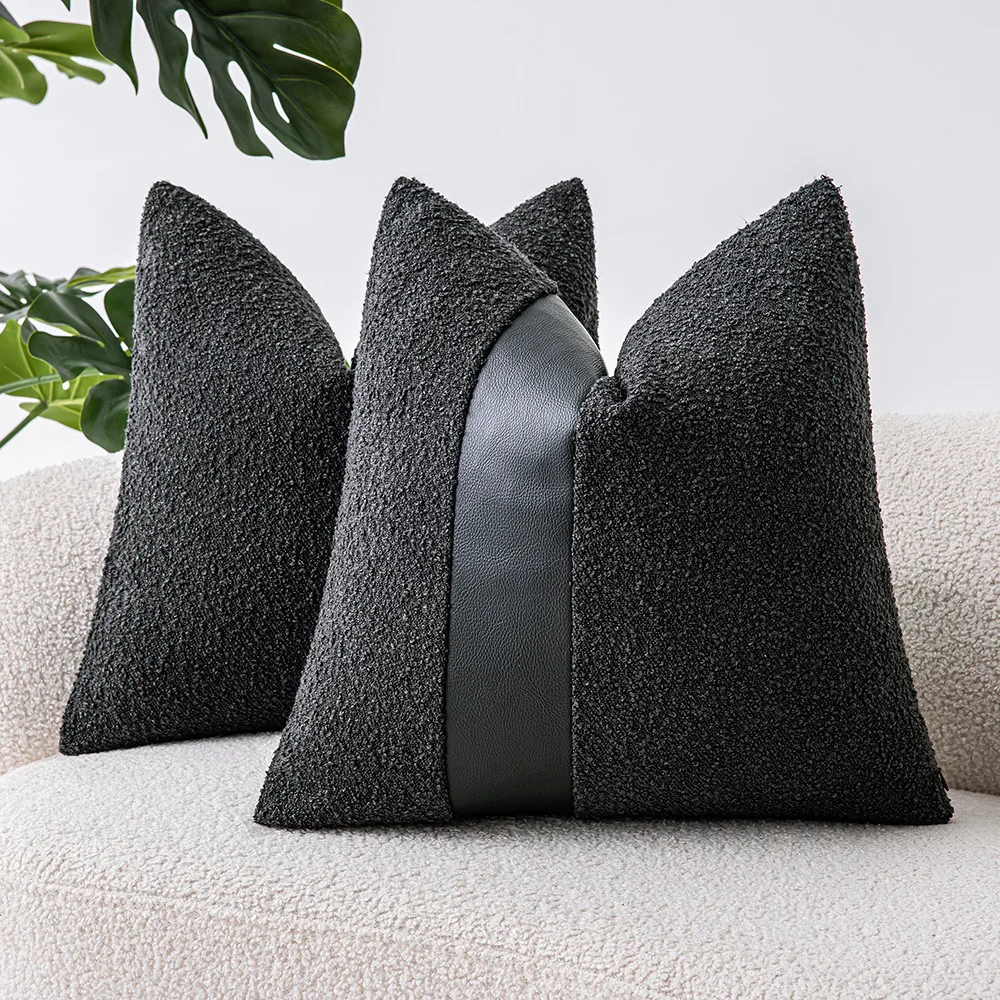 

2PCS Luxury Cushion Covers Leather Patchwork Tweed Textured Decorative Pillow Cases Modern Home Decor Sofa Throw Pillow Covers