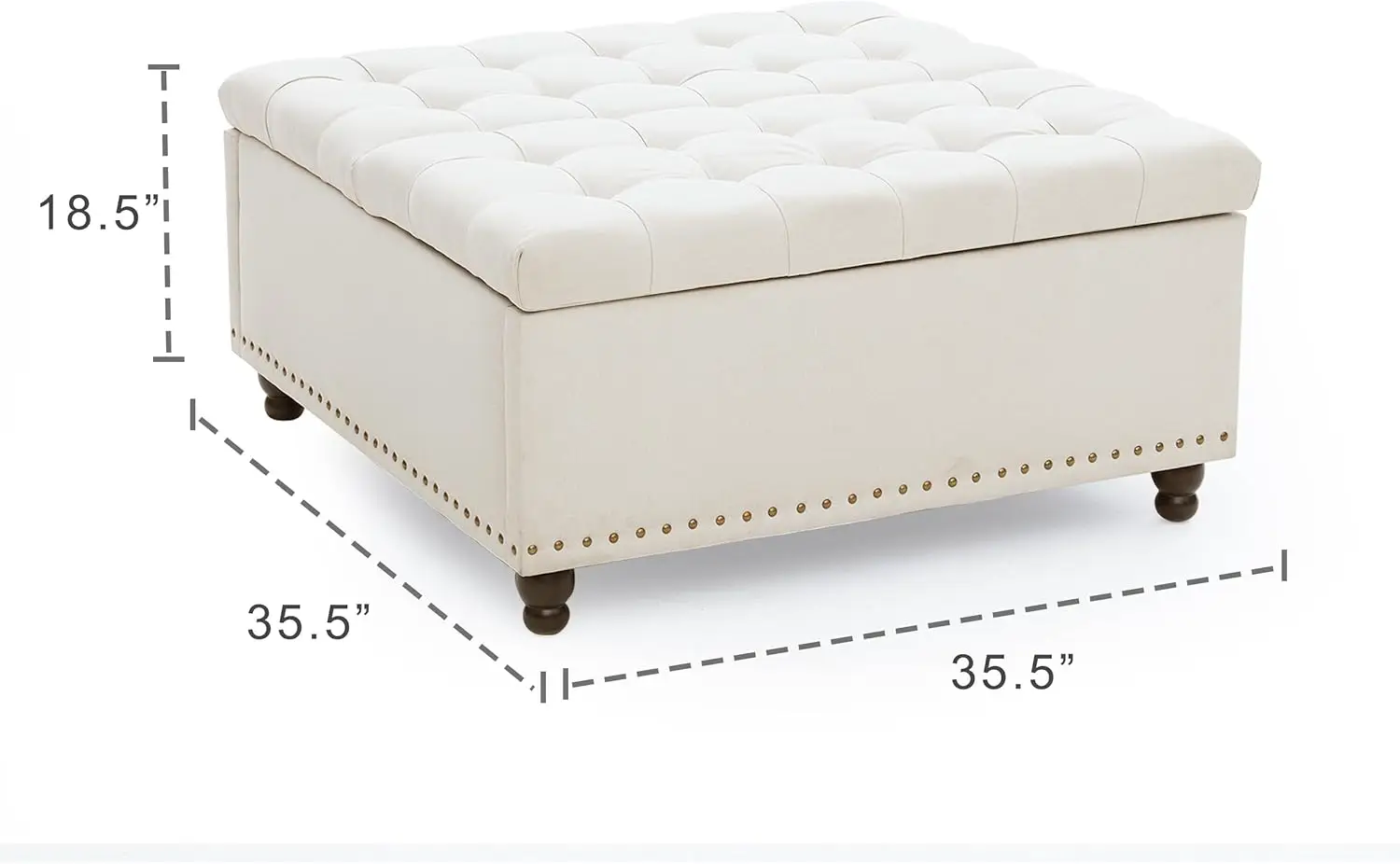 Large Square Storage Ottoman Bench, Tufted Upholstered Coffee Table Ottoman with Storage, Oversized Storage