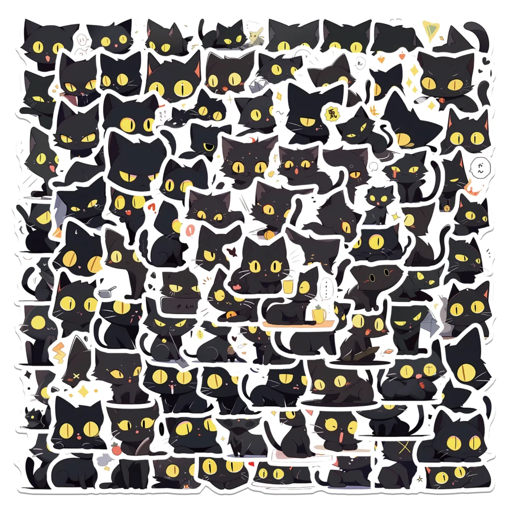 50/100PCS Cartoon Black Cat Stickers Scrapbook Phone Guitar Laptop Luggage Cool Waterproof Sticker Children Classic Toy