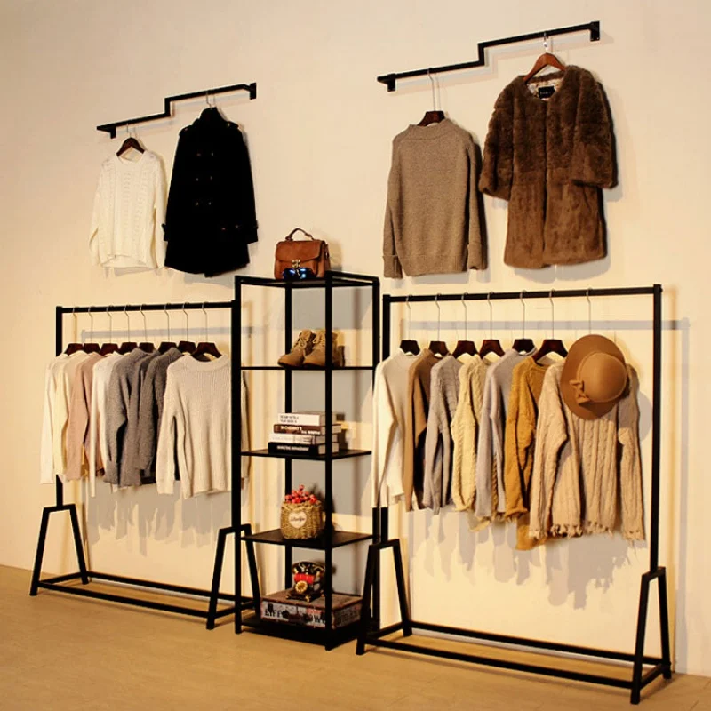 Wall Mounted Vestuário Display Rack, Boutique Stand, Retail Garment Store, Design de interiores, Preto