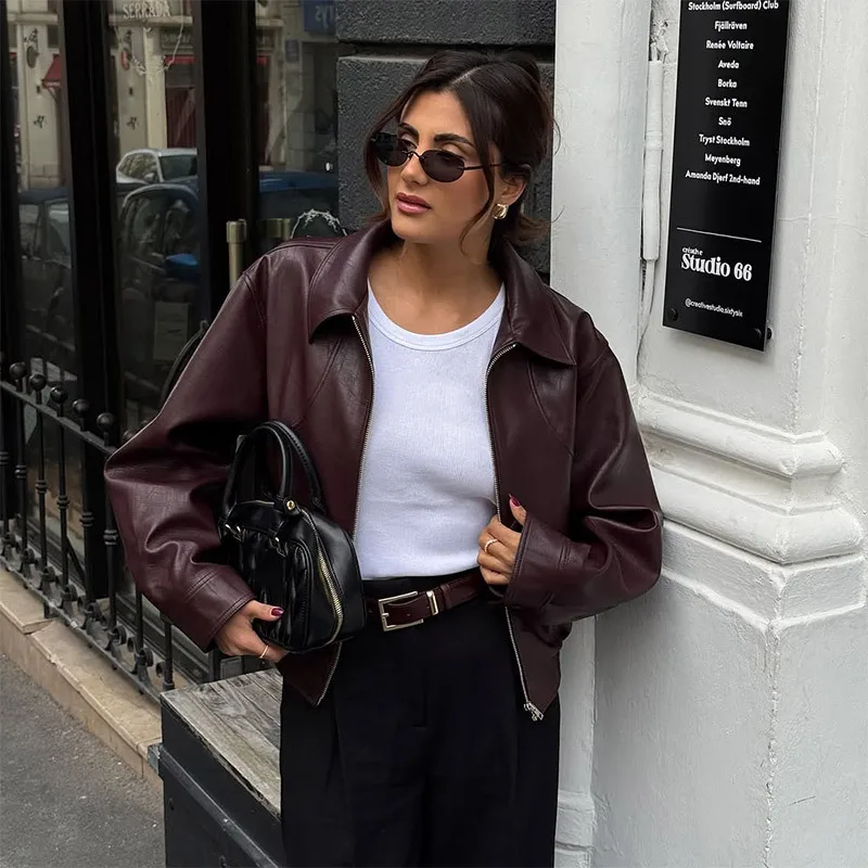 Fmxires الخريف والشتاء فو سترات من الجلد للنساء 2025 انخفض الكتف المتضخم سترة معطف مربوط مشد سترة