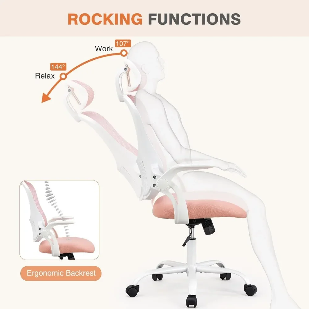 Office Computer Desk Chair, Ergonomic High-Back Mesh Rolling Work Chairs with Wheels and Adjustable Headrests, Comfortable