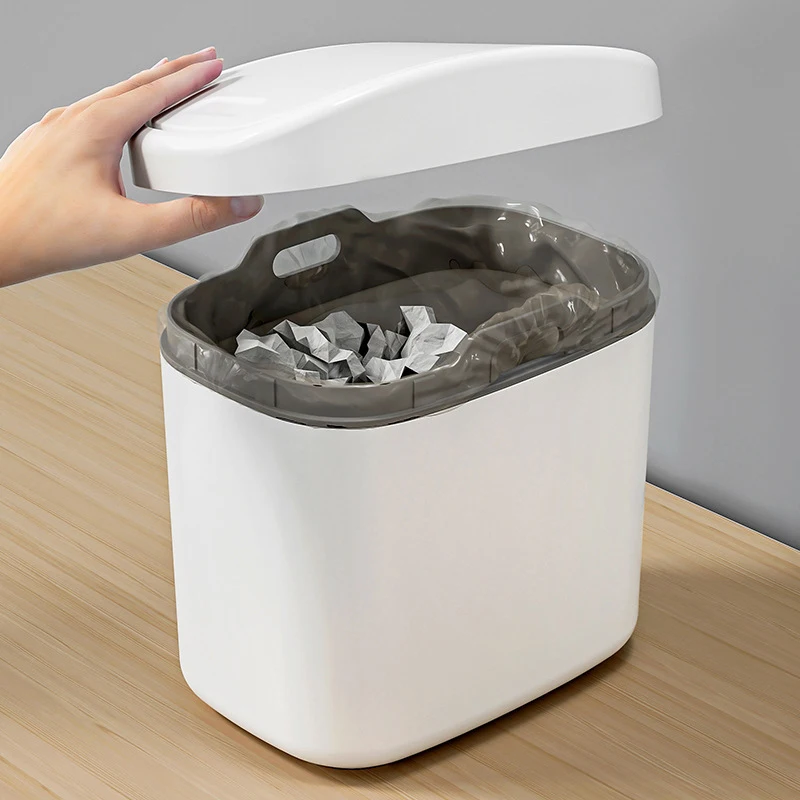 Plastic Dustbin with Shake Cover Desktop Trash Can Small Mini Garbage Can for Home Office Waste Bins Household Cleaning