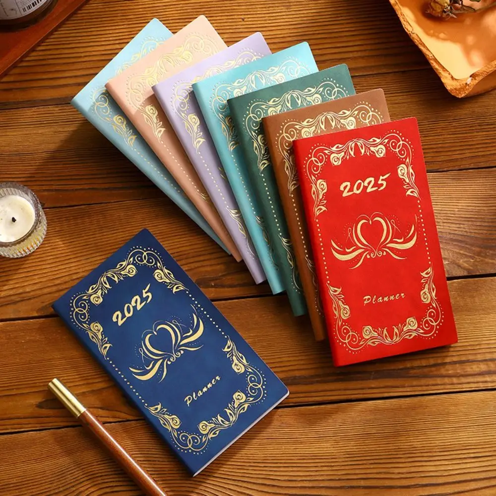 Portable A6 2025 Agenda Book Pocket with Calendar Diary Weekly Planner Retro To Do List English Notepad School Office