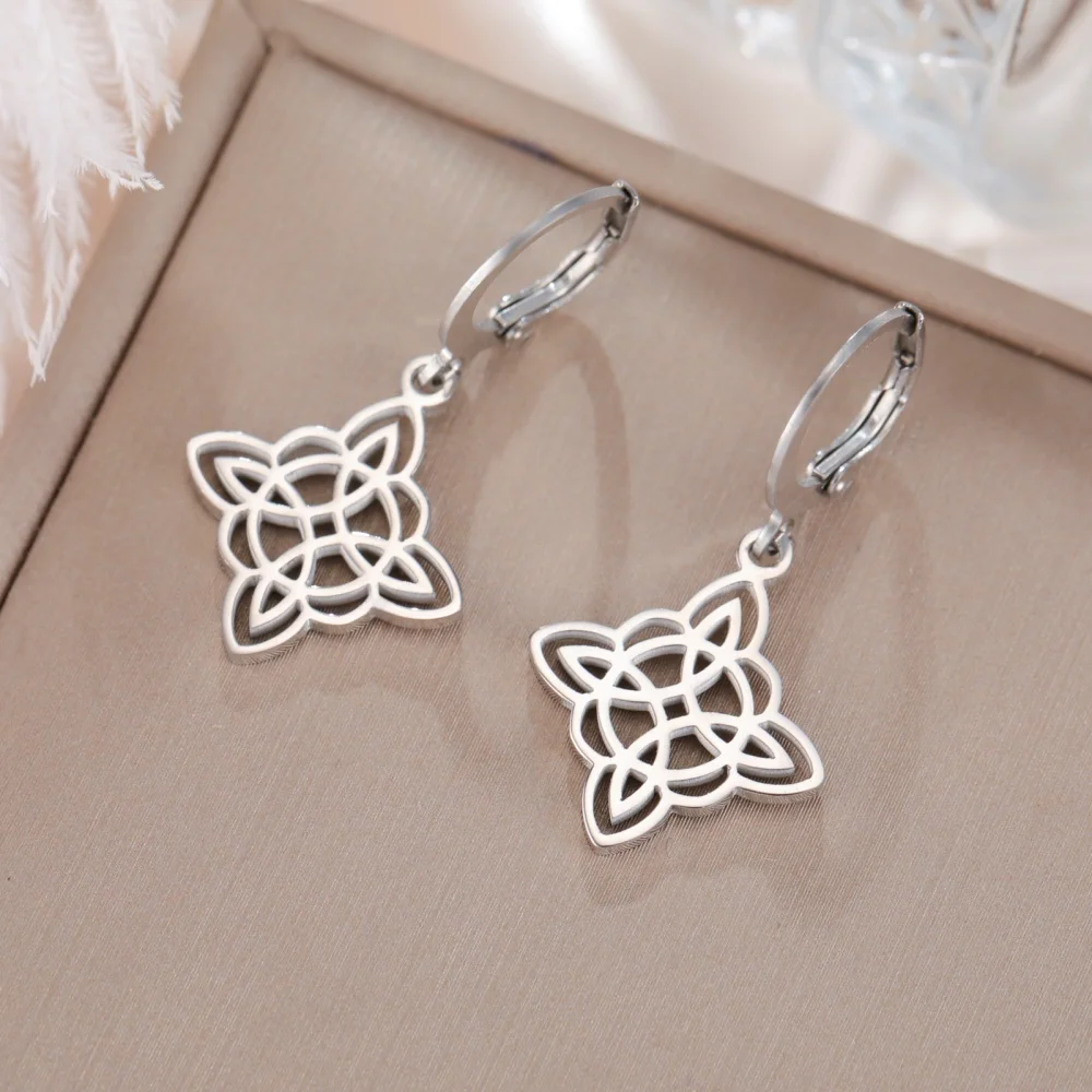 Eueavan Witch Knot Hoop Earring Stainless Steel Witchcraft Celtic Knots Amulet Earrings for Women Wicca Protection Jewelry Gifts