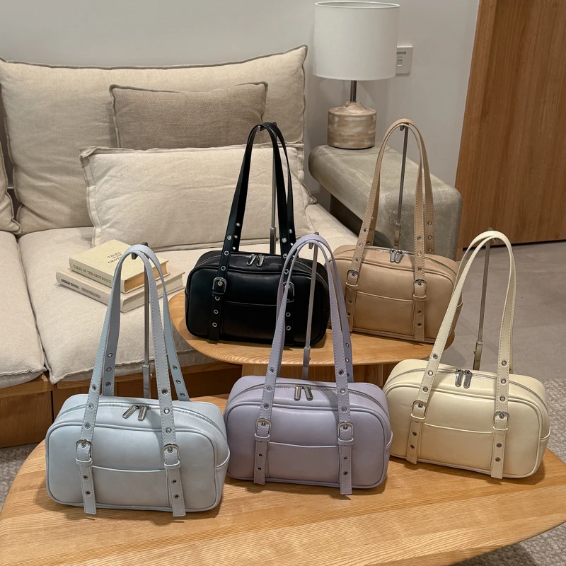 

Y2K Purple Aesthetic Shoulder Bag for Women Cute Lavender PU Leather Mini Handbag with Adjustable Strap Trendy Underarm Purse