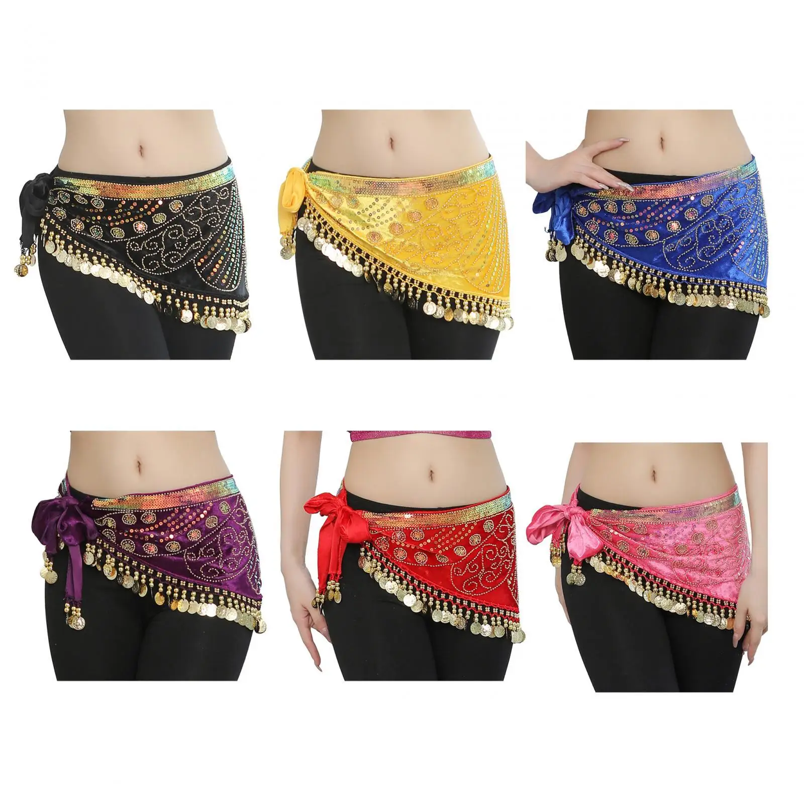 Belly Dance Hip Scarf Triangular Sequins Skirt for Samba Rumba Nightclub