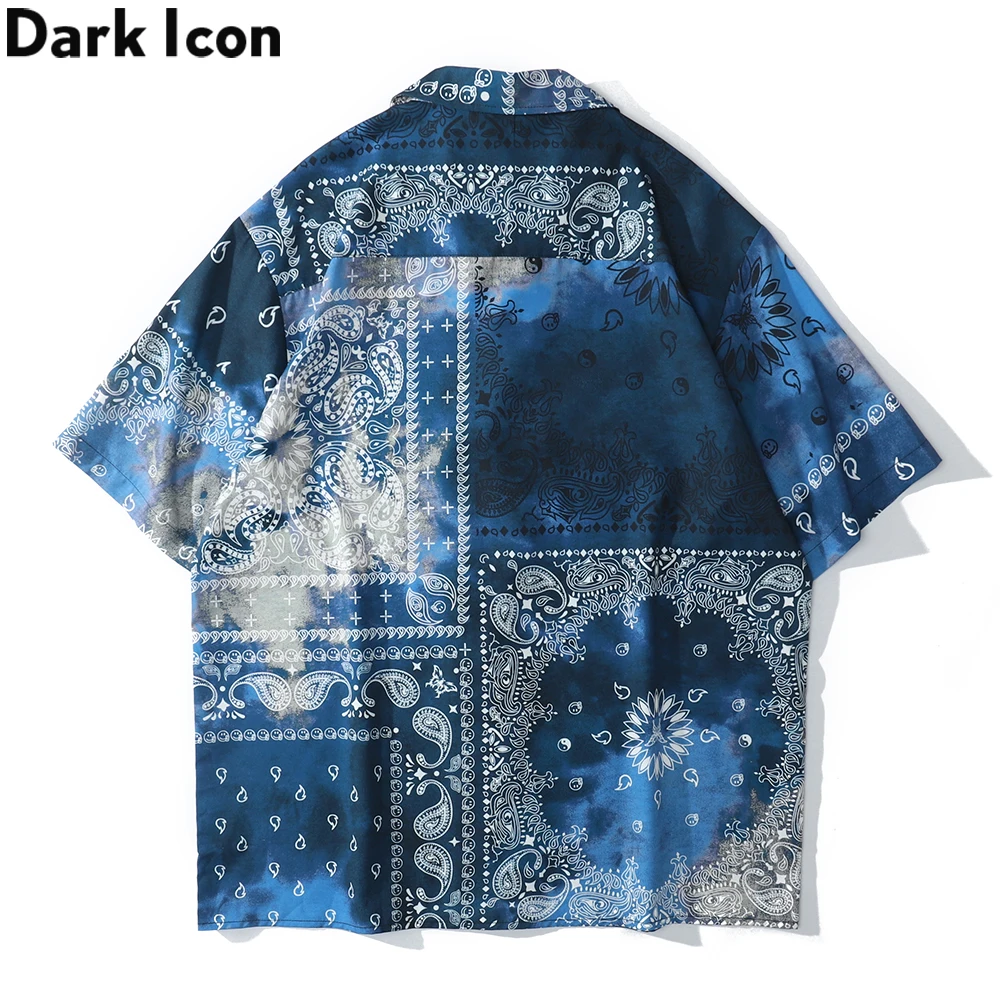 Dark Icon Tie Dyeing Bandana Button Down Shirt Men Paisley Vintage Men\'s Shirts Hoiday Beach Hawaiian Shirts 2023 Summer Man Clo