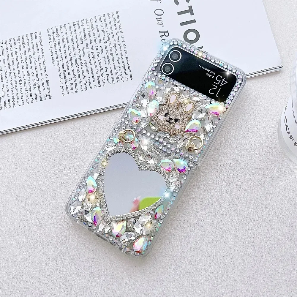 Glitter Crystal Case Cover for Samsung Galaxy Z Flip4, 3, 2, Z Flip5, Luxury Fashion, Bling Diamond, Rabbit, Bunny, Mirror