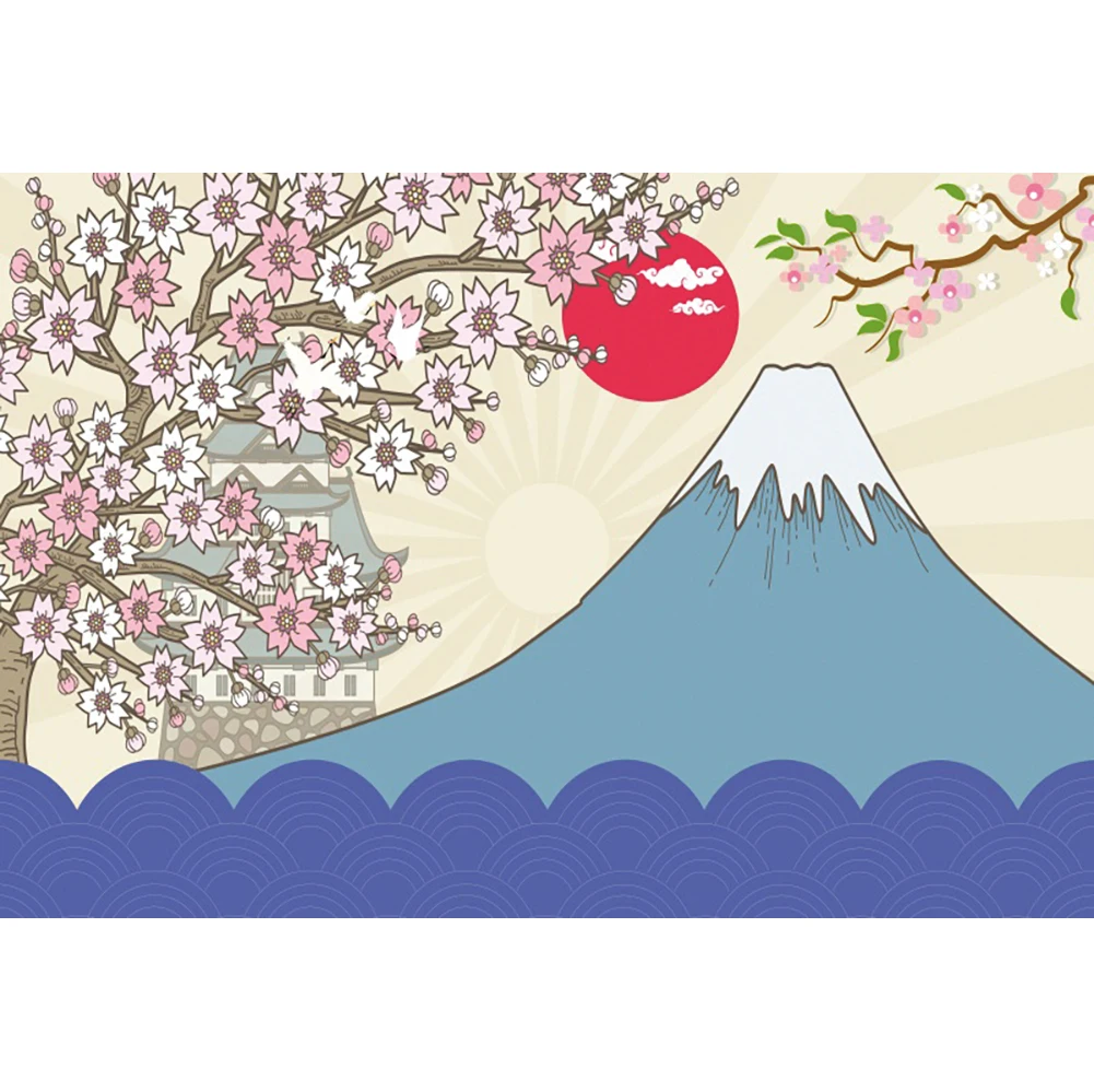 Laeacco 일본식 새해 배경 벚꽃 마운트 타워 아이 생일 초상화 사용자 정의 사진 배경