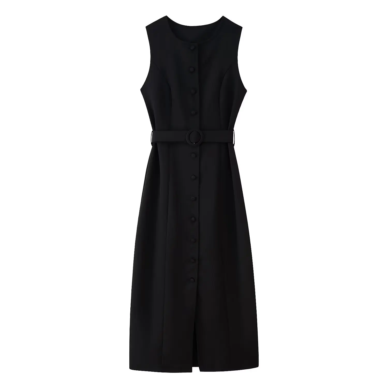 Chic Elegant Sheath Summer Sash Woman Tank Dress Streetwear Fashion 2025 Buttons Sleeveless Long Split Dress Female Vestidos