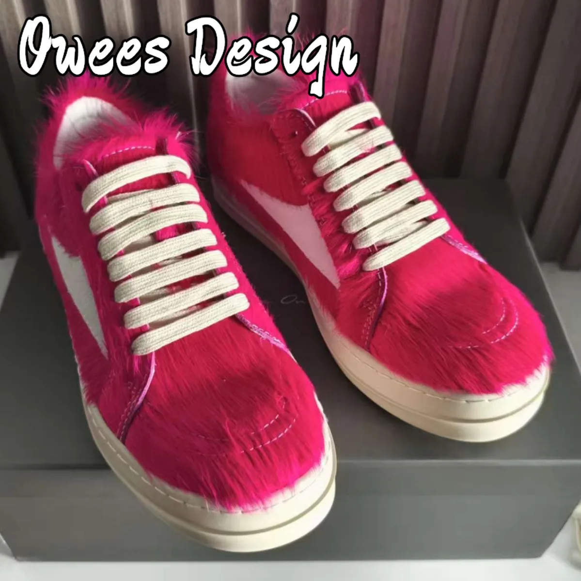 Punk Style Women Horsehair Sneakers Men Casual Shoes Genuine Leather Lace Up Luxury Trainers High Street Loafers Flats Shoes