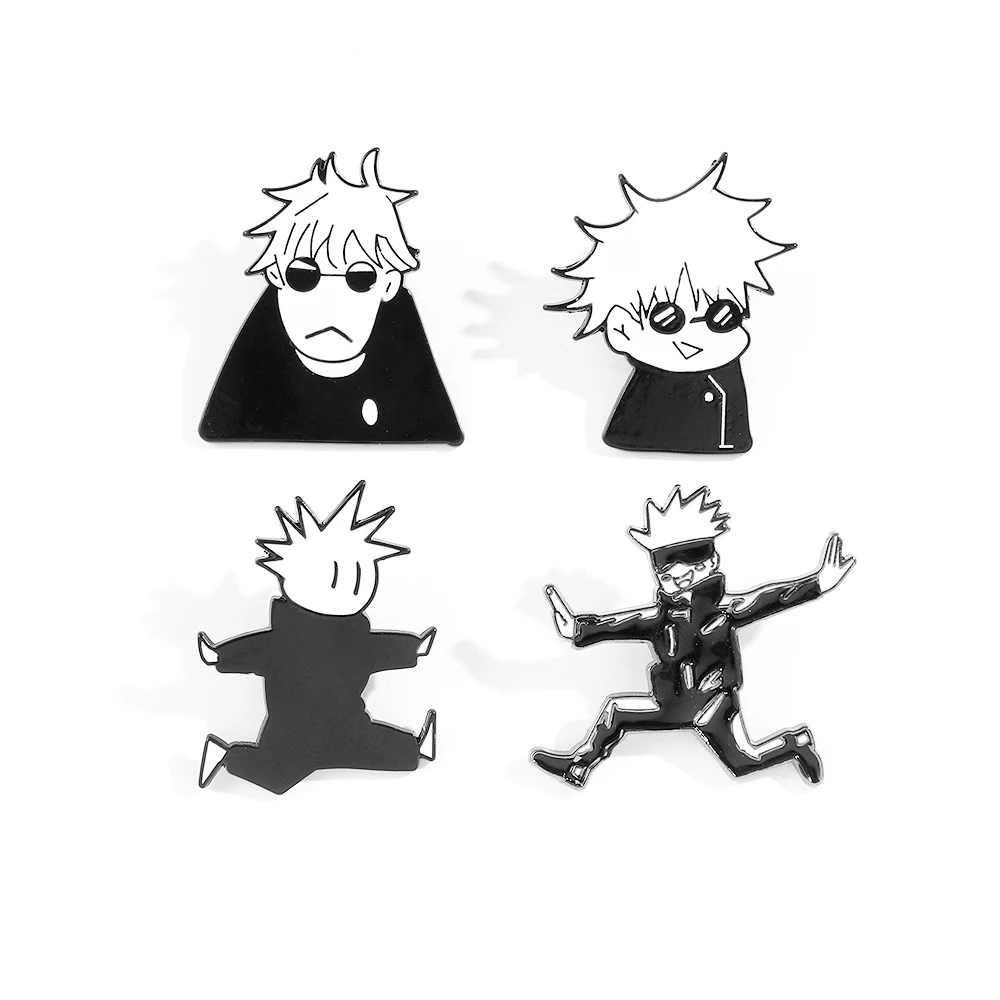 

Набор из 4 брошей в стиле аниме: забавные эмалевые значки Gojo Satoru из Jujutsu Kaisen, металлические нагрудные знаки, украшения для одежды и рюкзаков, подарок