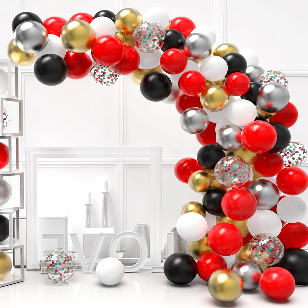 100Pcs Red Black White Gold Silver Confetti Latex Balloons Garland Arch Kit for Wedding Birthday Party Decorations