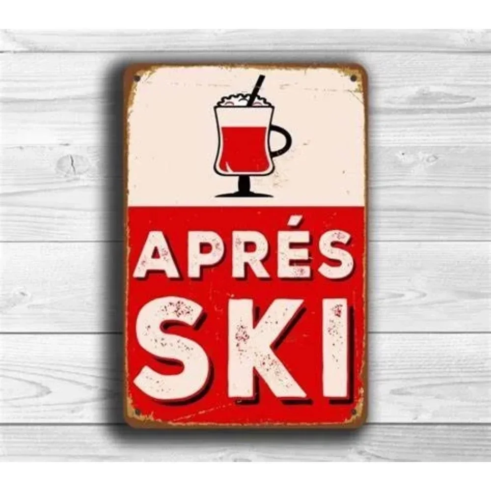 Apres Ski Party Tin Sign , Ski Lodge Signs, Blue Apres Ski Signs, Vintage Style Apres Ski Signs, Ski Decor