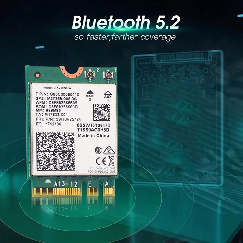 Carte réseau Bluetooth 2.4, adaptateur WiFi, stérilisation de la carte WiFi, 11Ax, 2400 mesurz, 5G, WAP, FI, 6E, 5.2 Mbps, M.2 NGFF, AX210, AX210NGW