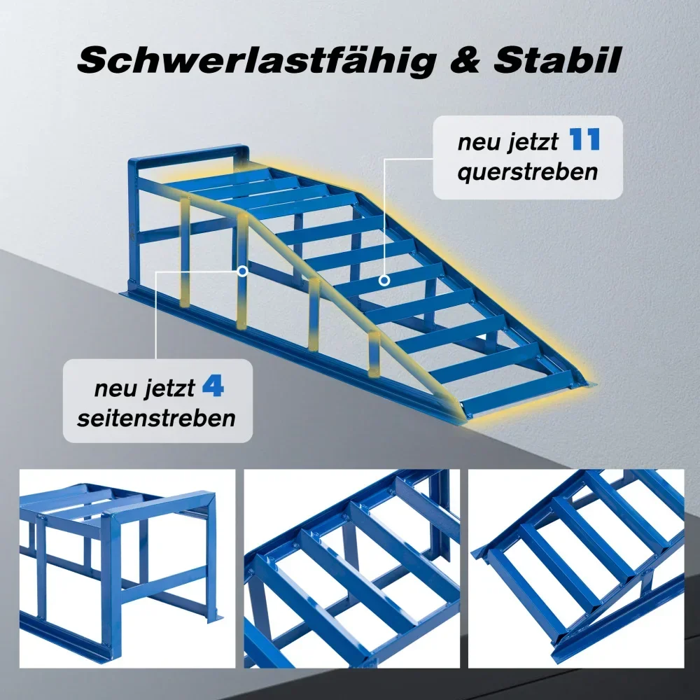 Hydraulische Hebebühne für Autos, 2000 kg, für die Wartung und Ölwechsel im Auto, flach 23 ° Eingangswinkel, 27,5 cm höhenverstellbar – Detail 4