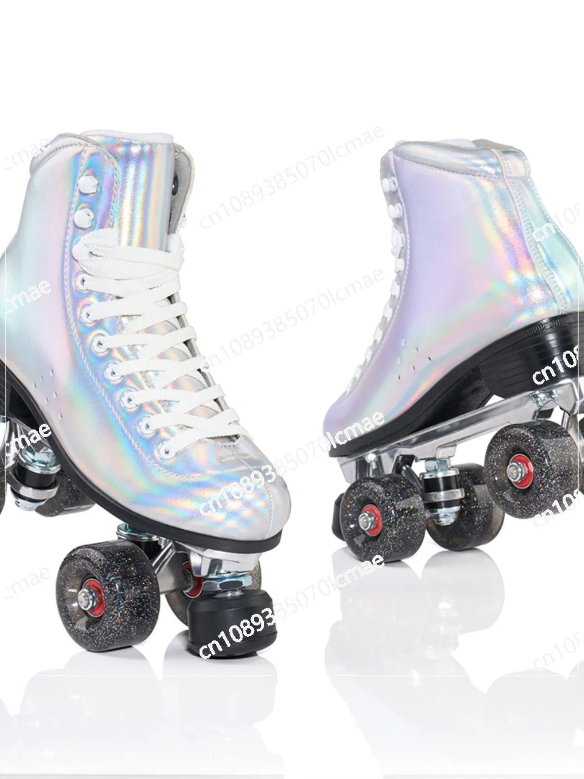 New Double-row Skates Laser Fabric Breathable Comfortable Adjustable Brake Flash PU Wheel Men's and Women's Adult Roller Skates