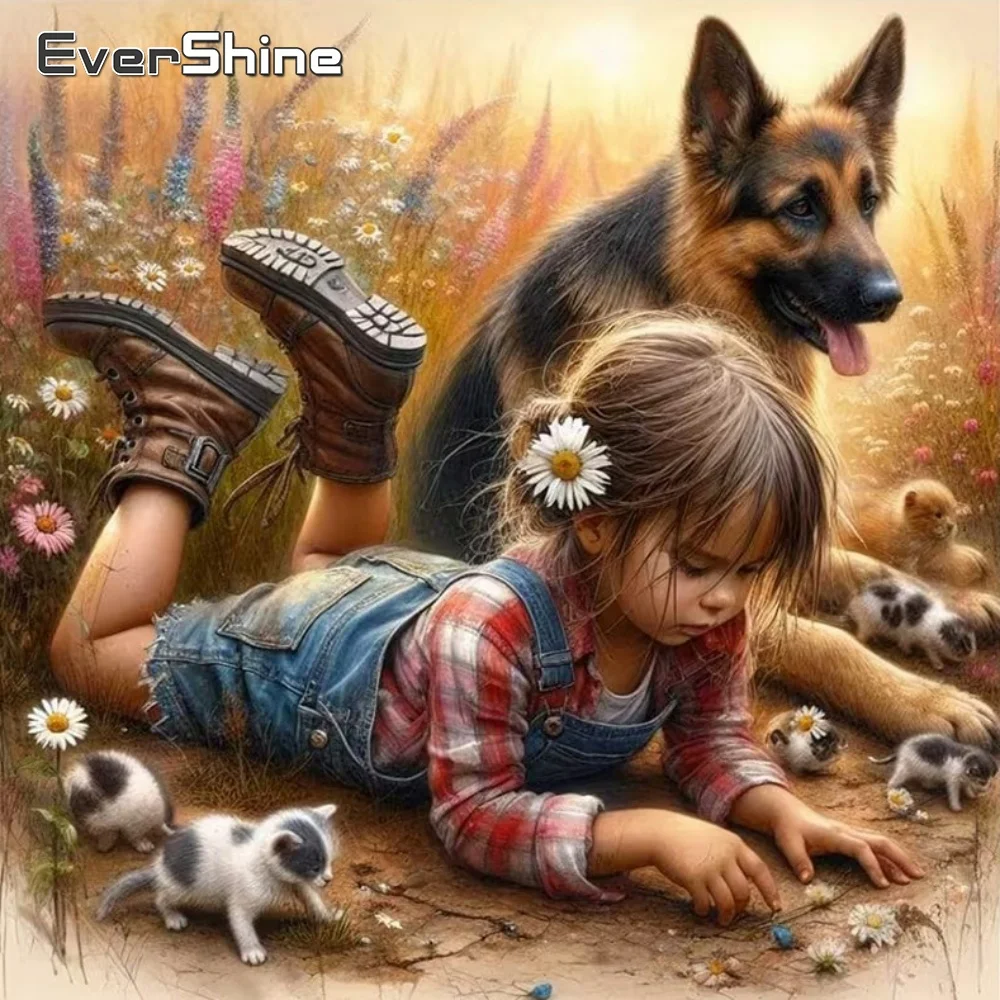 EverShine Full Square Round Diamond Painting Hund Tier Katze Kit DIY Stickerei Mädchen Geeignet für Anfänger Mosaik Urlaubsgeschenke
