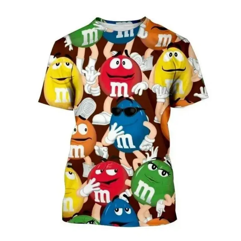 Summer Men Fun Fun Cute M Chocolate Bean Cartoon T-Shirt Fashion 3d Printed O Collar Short Sleeve Loose Casual Plus Size Top