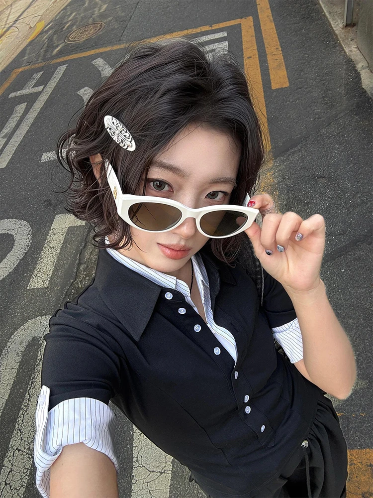 

American Sle Fake из двух частей ort Sve Ne Design Slim Fit ort Top для женщин Summer Splice Hot Girl Design Sense