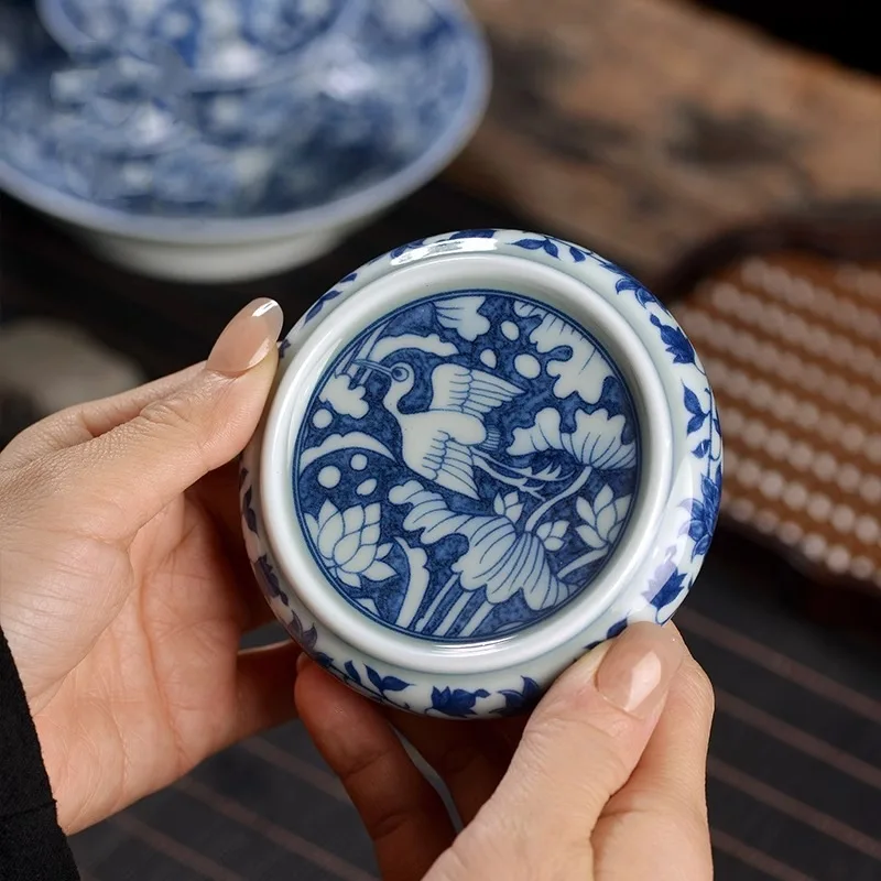 

Jingdezhen Qitang Blue and White All-Way Lianke Lid Coaster Purple Clay Pot Cover Holder Tray Home Tea Ceremony Spare Parts